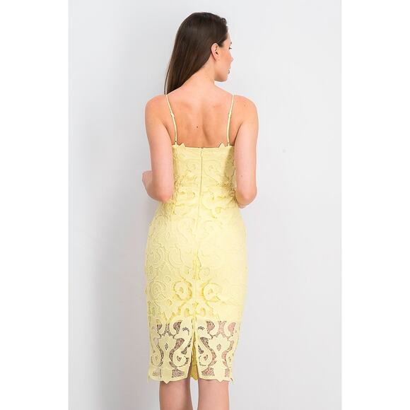 Bardot Sunshine Lace Yellow Sheath Midi Dress US 6 / Small Cocktail Event Party‎ - Picture 3 of 8